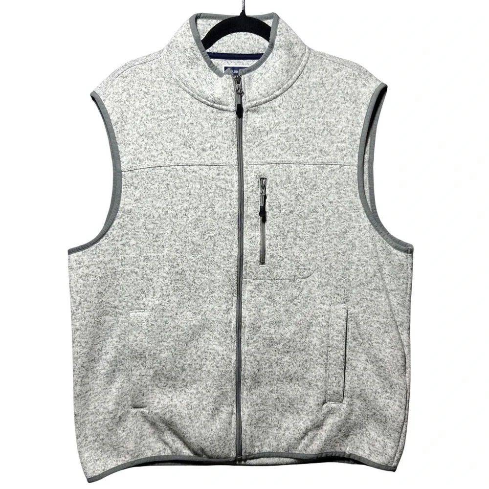 Club Room Mens Fleece Vest Large Grey Sweater Full Zip Heathered L Pockets